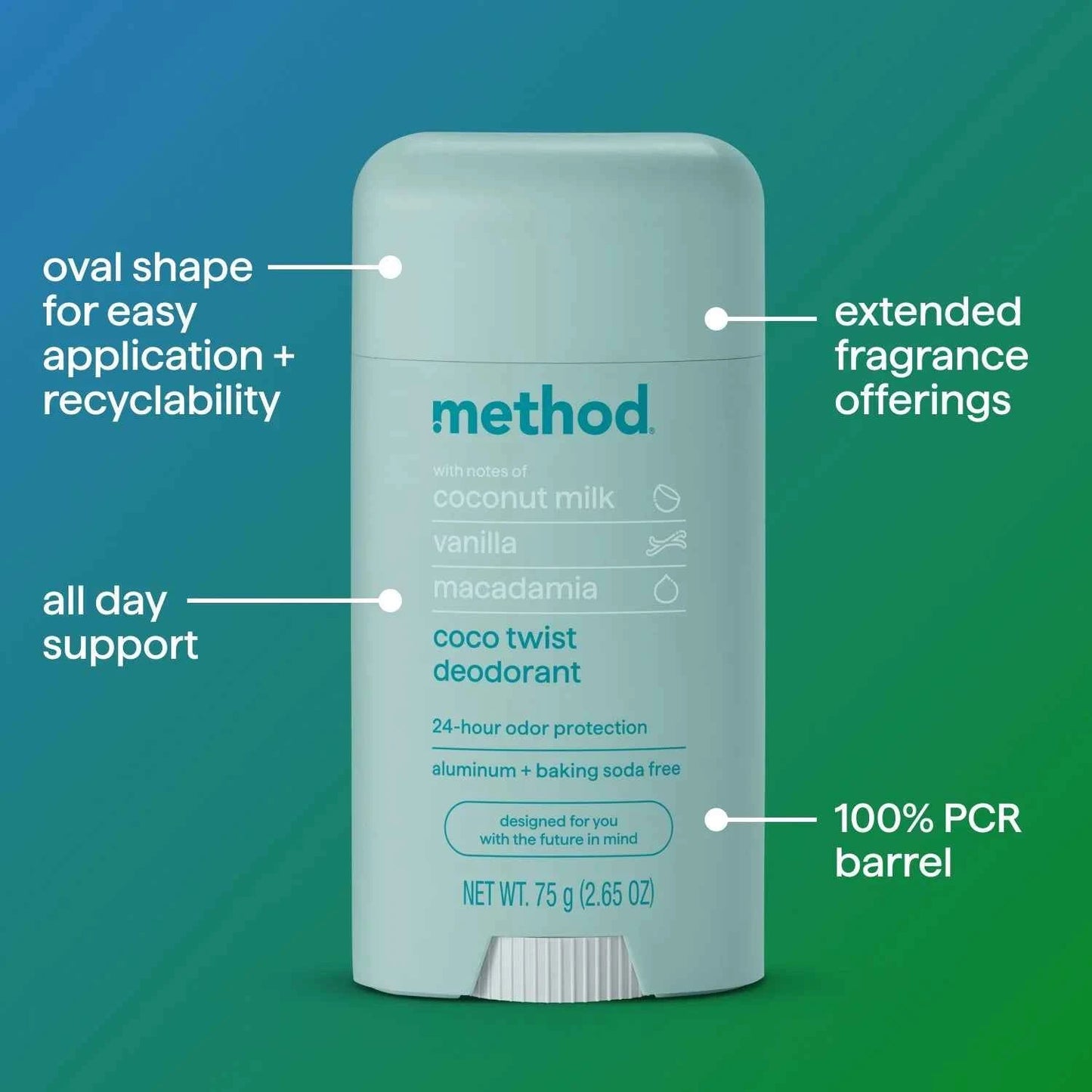 Method Solid Deodorant Coco Twist 2.65 oz | Natural Aluminum-Free Odor Protection Method