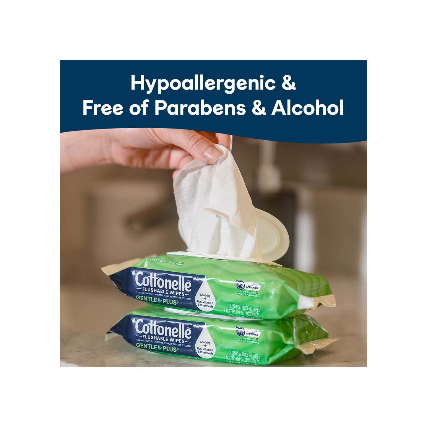 Cottonelle GentlePlus Flushable Wet Wipes with Aloe & Vitamin E, Hypoallergenic, Septic-Safe, 4 Flip-Top Packs (168 Wipes Total)