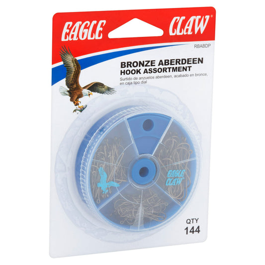 Eagle Claw Bronze Aberdeen Hook Assortment – 144 Count, Assorted Sizes for Freshwater Fishing