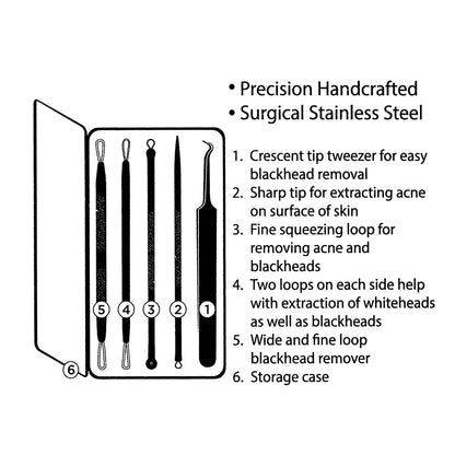 Equate Metal Acne-Removal Blemish Tool Set, 5 Pieces – Stainless Steel Blackhead Extractor Kit