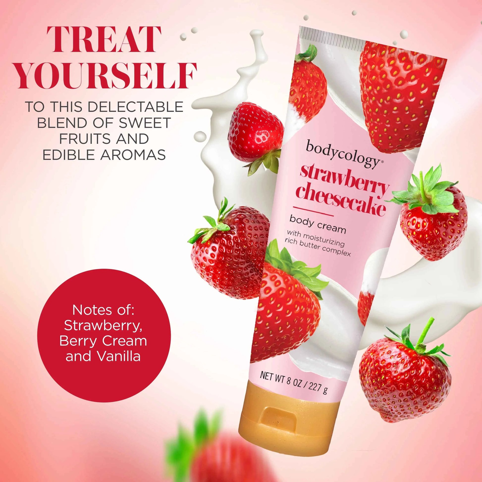 Bodycology Shea Butter Body Cream – Strawberry Cheesecake, 8 oz | Rich Moisturizing Body Lotion
