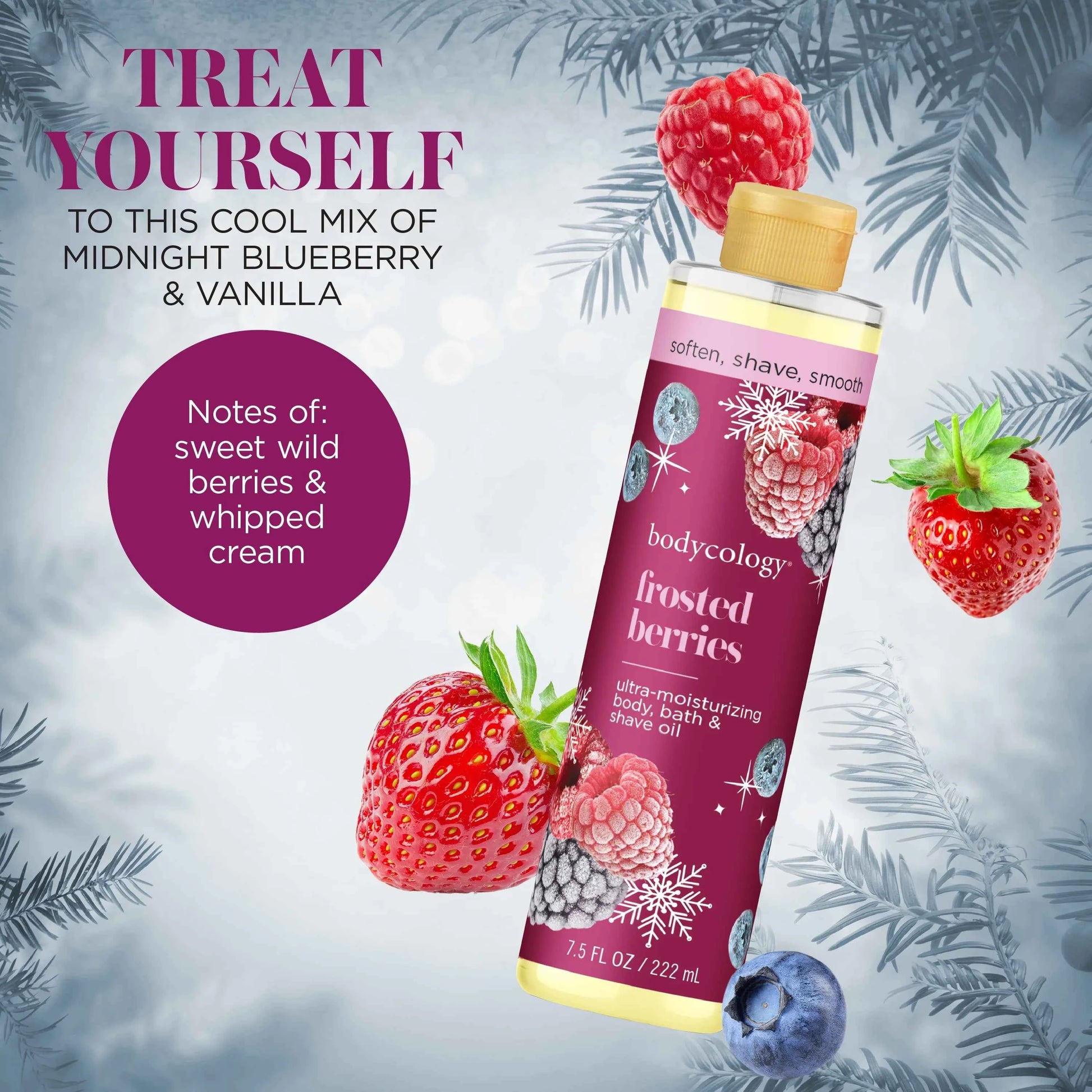 Bodycology Ultra Moisturizing Body, Bath & Shave Oil – Frosted Berries, 7.5 fl oz