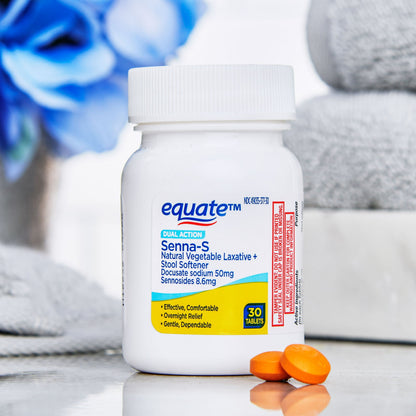 Equate Senna-S Laxative and Stool Softener Tablets for Constipation, 30 Count