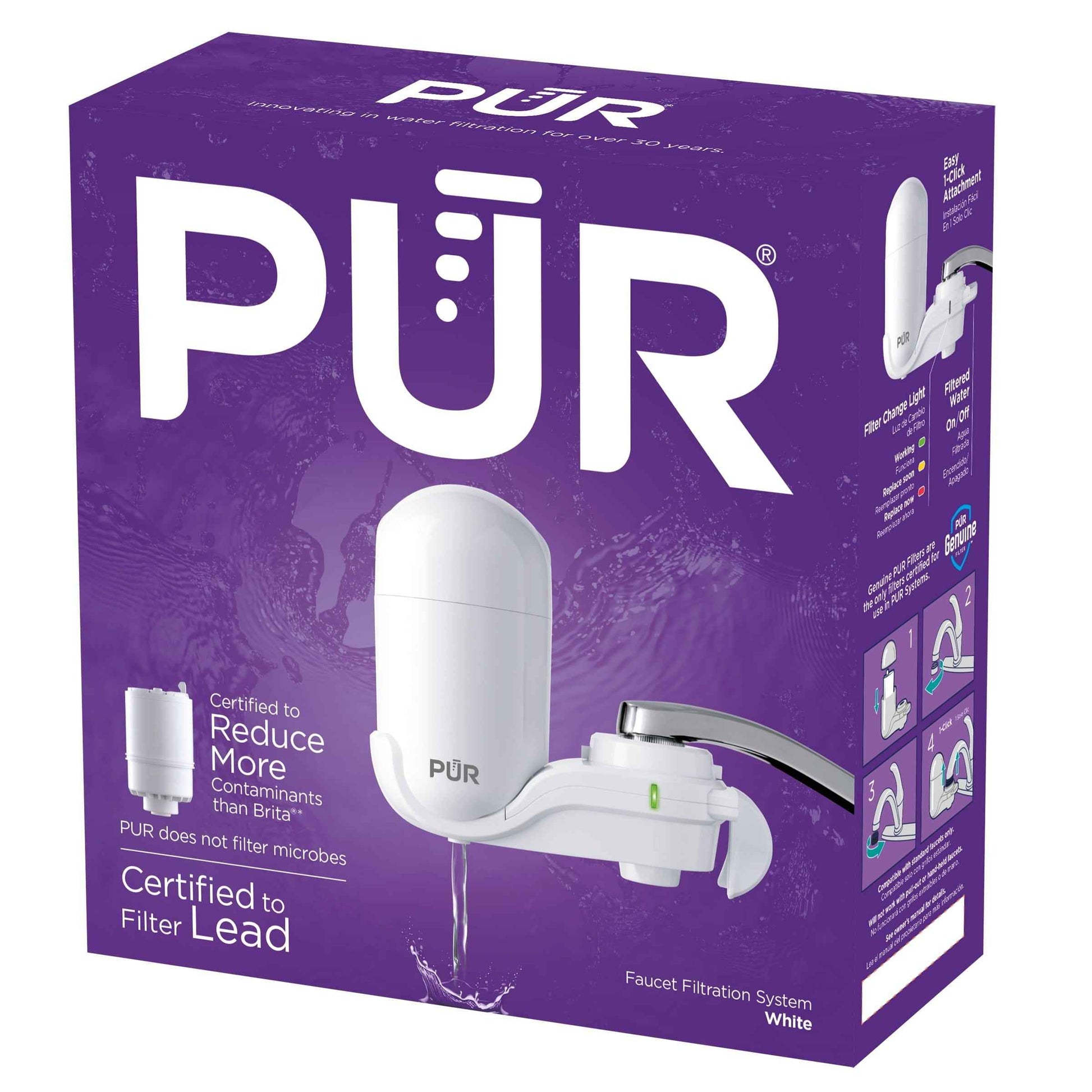 PUR FM3333B Vertical Faucet Mount Water Filtration System – White