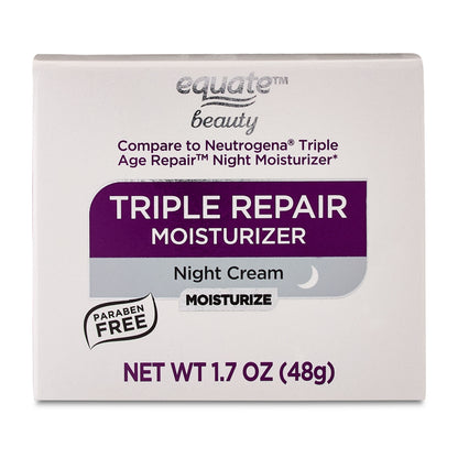 Equate Triple Repair Moisturizer Night Cream – 1.7 oz, Hydrating Overnight Face Cream for Smoother, Healthier-Looking Skin