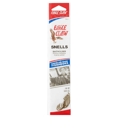 Eagle Claw 139H-2 Baitholder Snell Hook, Size 2, Bronze – Pre-Snelled Fishing Hook for Live & Natural Bait
