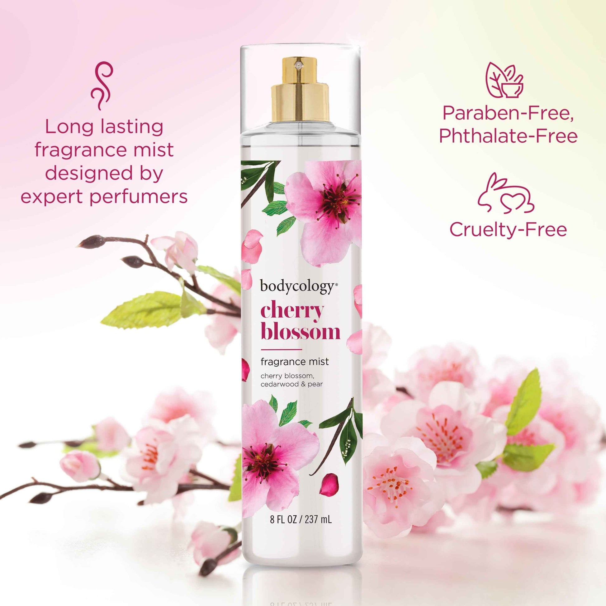 Bodycology Cherry Blossom Fragrance Body Mist – 8 fl oz | Refreshing Floral Body Spray for Women