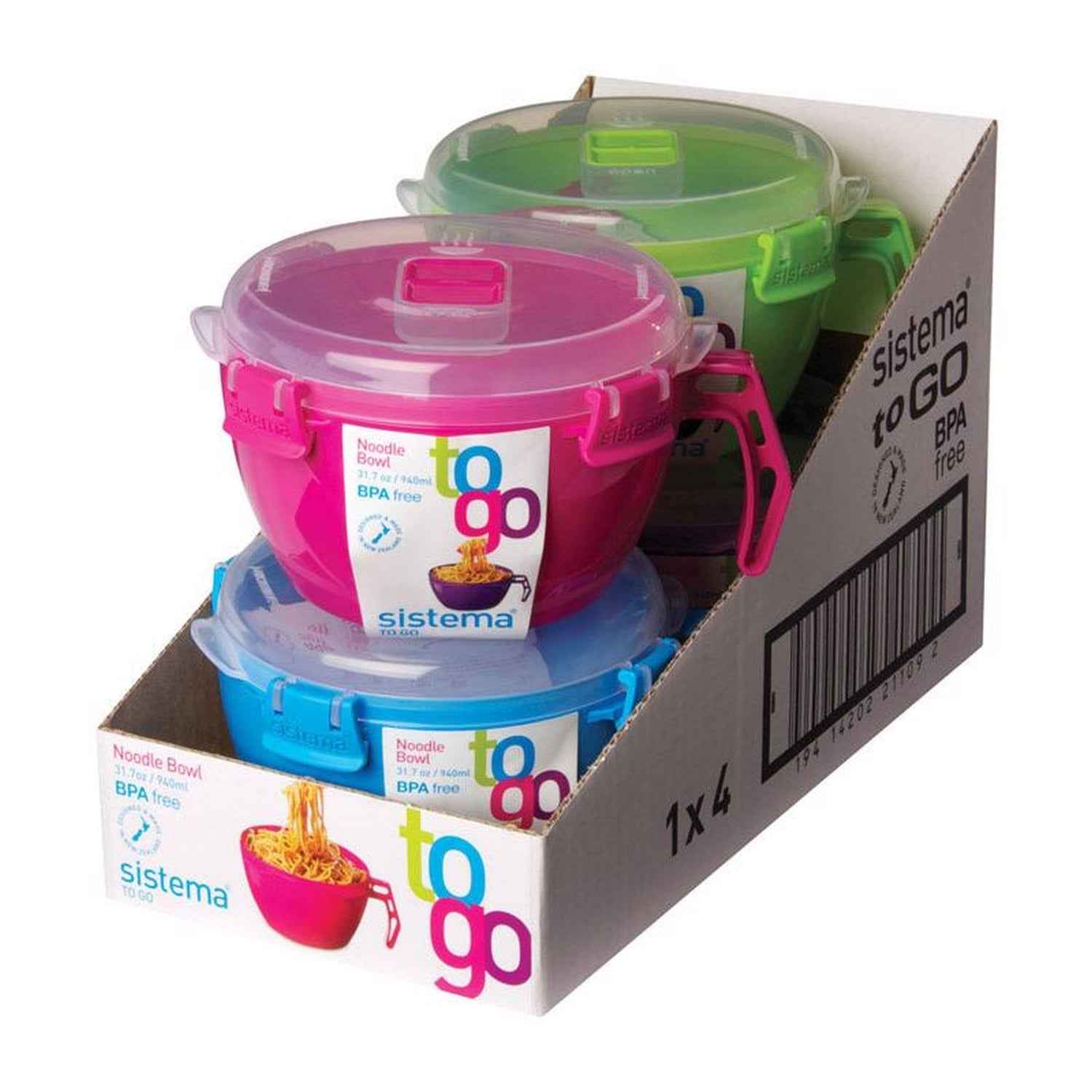 Sistema Klip It 31.7 Oz Noodle Bowl – Microwave Safe, BPA-Free, Vented Lid, Assorted Color (1 Pack)