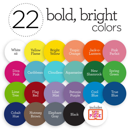 Apple Barrel 13430 Acrylic Paint Kit – 34 Piece Set with 23 Paints, 10 Brushes, Mod Podge & Video Lessons – Non-Toxic Art Supplies for Kids & Beginners
