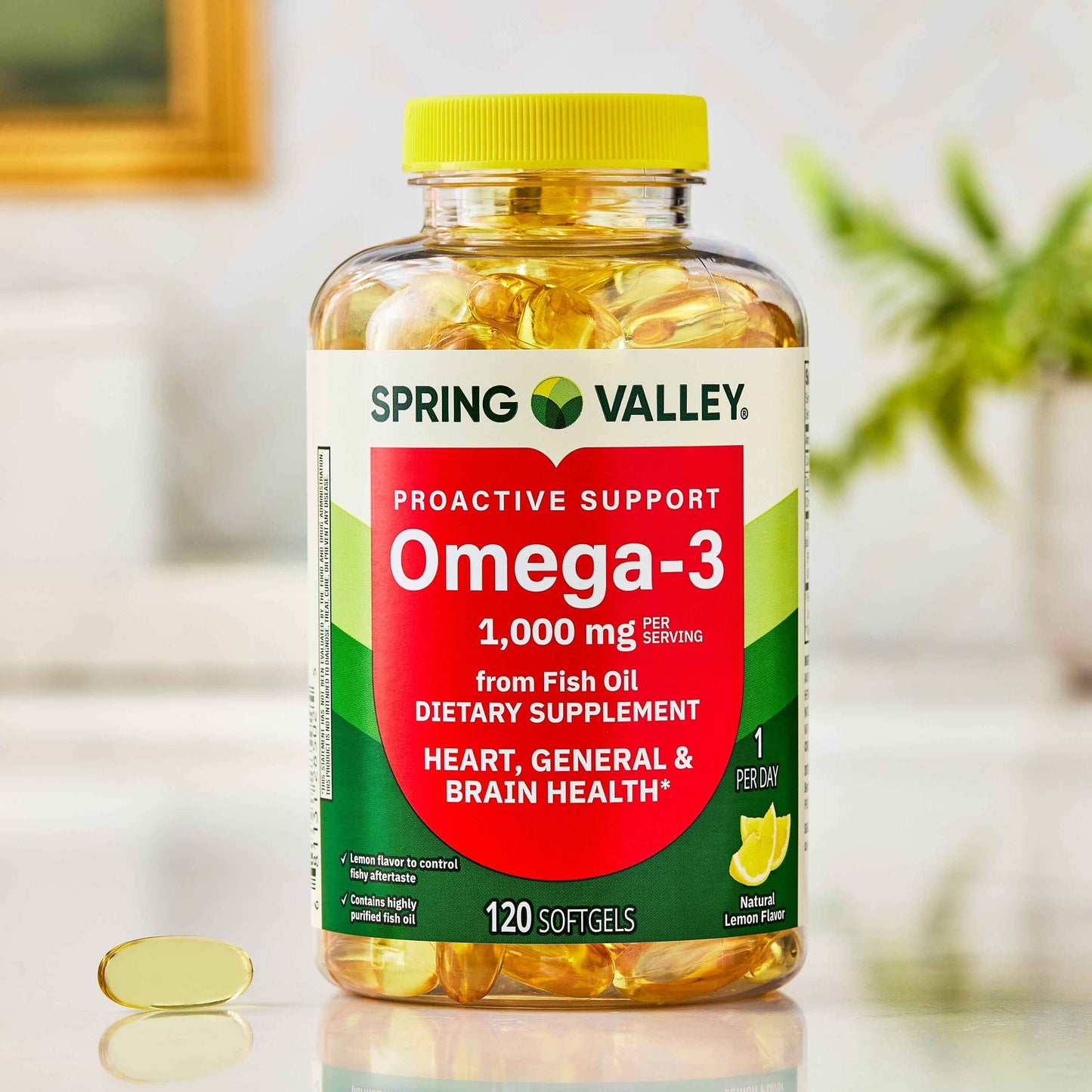 Spring Valley Proactive Support Omega-3 Fish Oil – 1000 mg, 120 Softgels – Heart, Brain & General Health