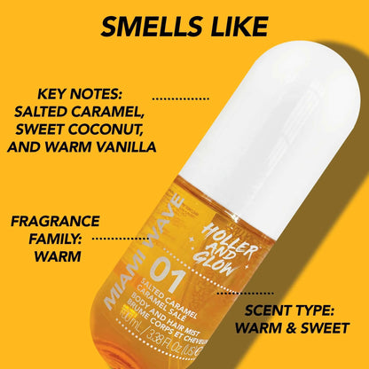 Holler and Glow Miami Wave Salted Caramel Body & Hair Mist – 3.38 fl oz