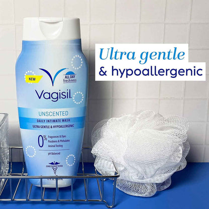 Vagisil Feminine Wash for Intimate Hygiene, Unscented – 12 oz, Gentle pH-Balanced Vaginal Cleanser