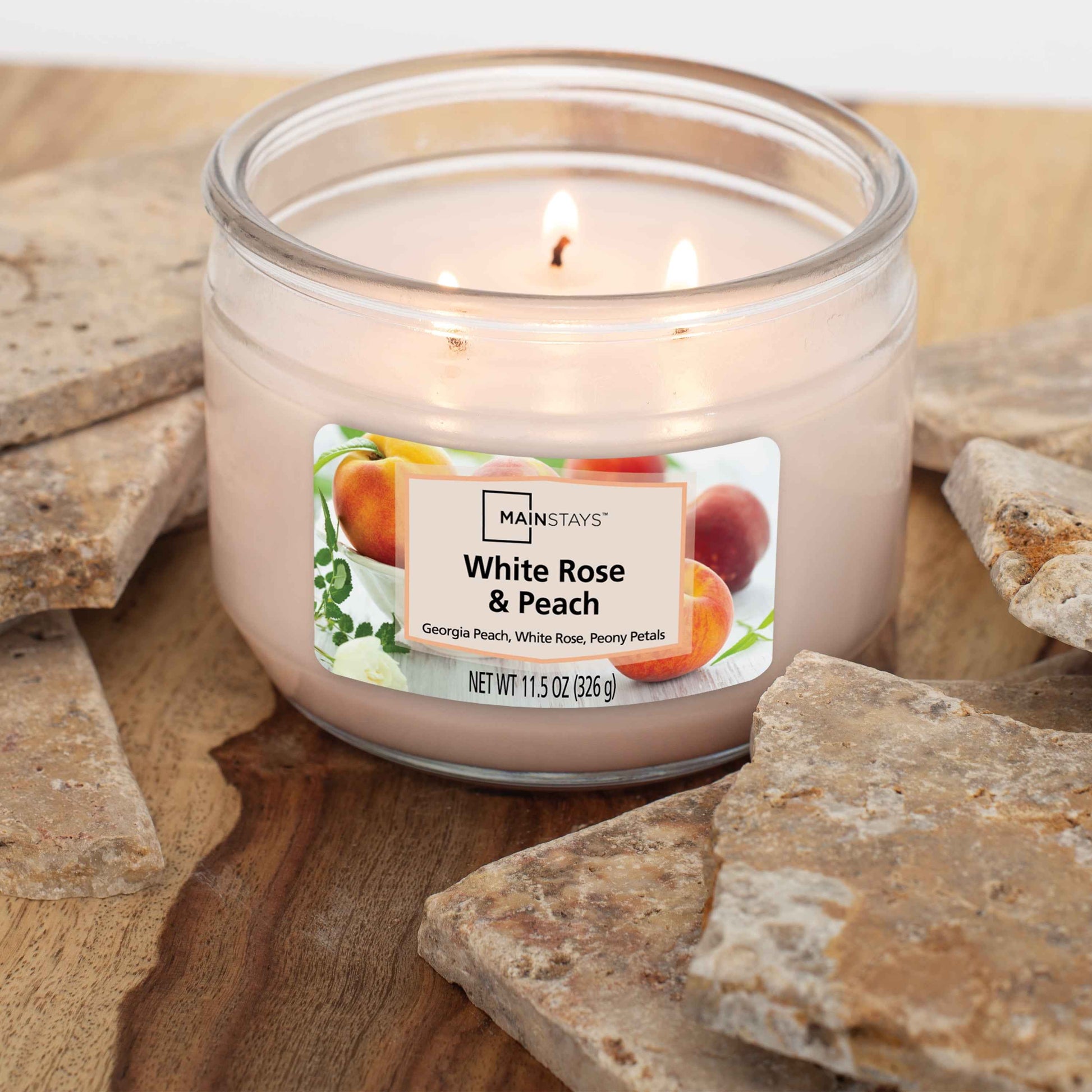 White Rose & Peach 3-Wick Candle – 11.5 oz – Sweet Floral & Fruity Fragrance for Home Ambiance