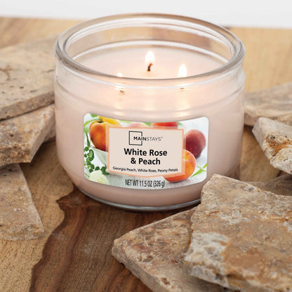 White Rose & Peach 3-Wick Candle – 11.5 oz – Sweet Floral & Fruity Fragrance for Home Ambiance