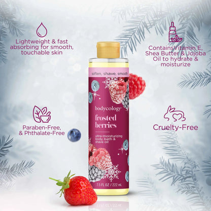 Bodycology Ultra Moisturizing Body, Bath & Shave Oil – Frosted Berries, 7.5 fl oz