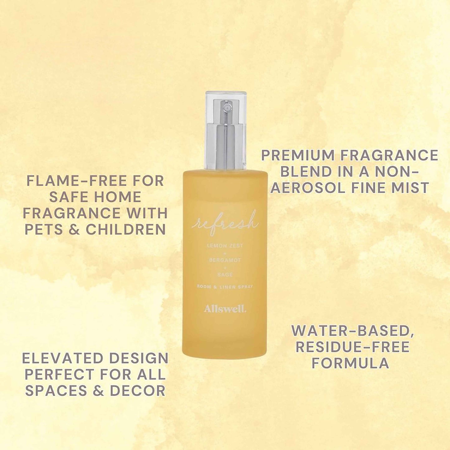Allswell Refresh Room & Linen Spray – Lemon Zest, Bergamot & Sage, 3.4 fl oz (100mL)