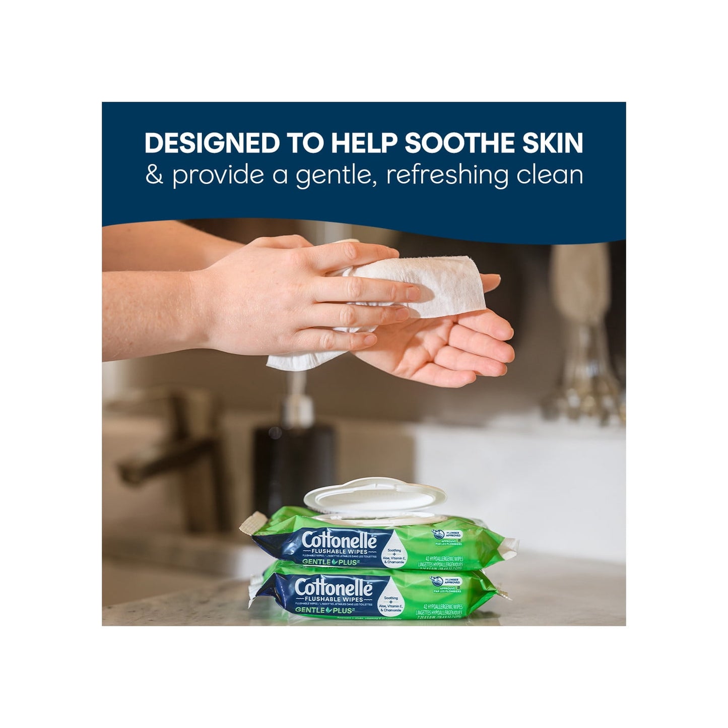 Cottonelle GentlePlus Flushable Wet Wipes with Aloe & Vitamin E, Hypoallergenic, Septic-Safe, 4 Flip-Top Packs (168 Wipes Total)