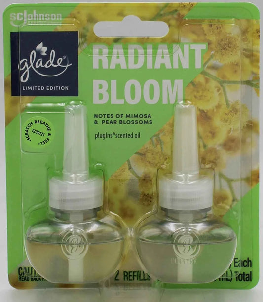 Glade PlugIns Scented Oil Refill Radiant Bloom 2ct | 0.67 fl oz Each | Long-Lasting Home Fragrance