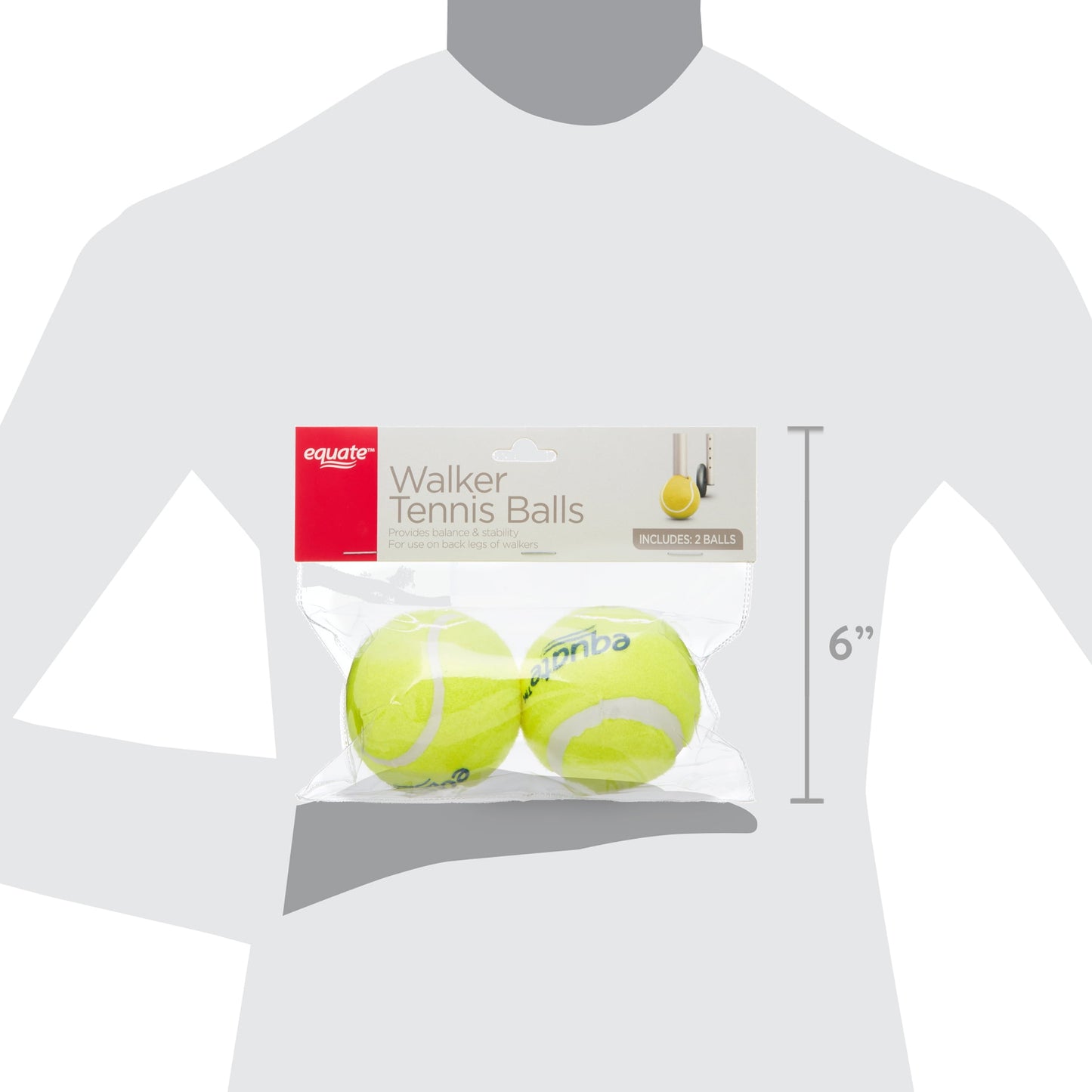 Equate Walker Tennis Balls – 2‑Pack, Pre‑Cut for Easy Installation, Smooth Glide for Walkers