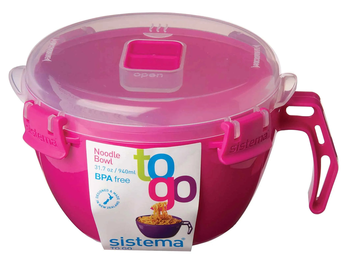 Sistema Klip It 31.7 Oz Noodle Bowl – Microwave Safe, BPA-Free, Vented Lid, Assorted Color (1 Pack)
