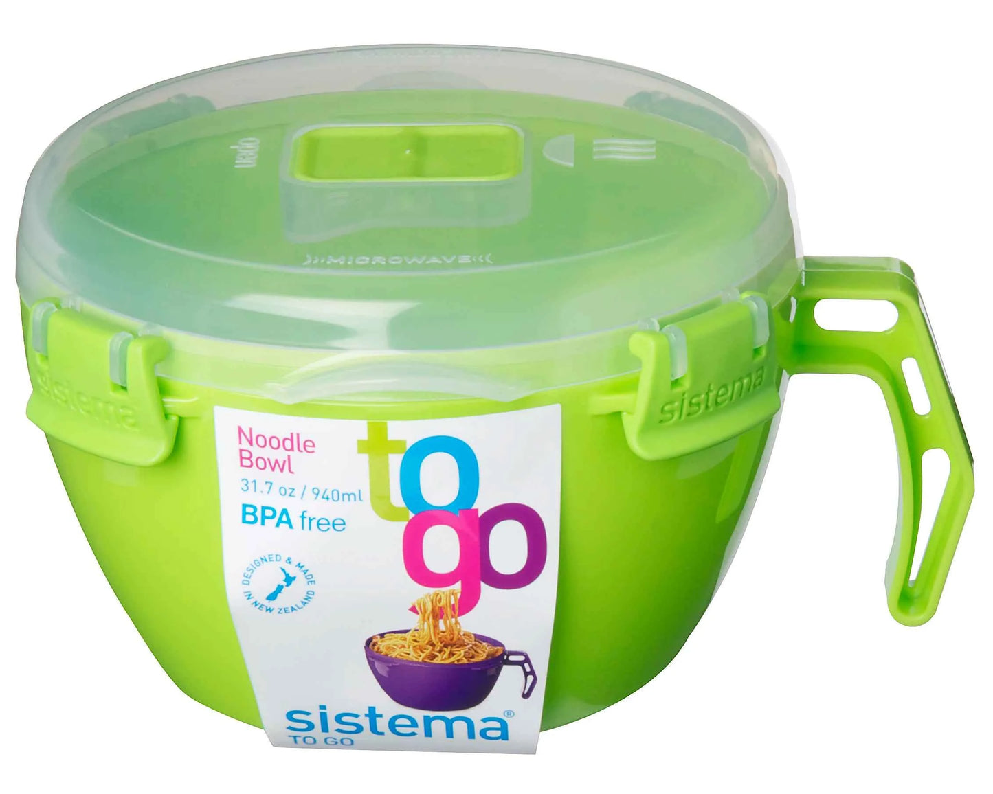 Sistema Klip It 31.7 Oz Noodle Bowl – Microwave Safe, BPA-Free, Vented Lid, Assorted Color (1 Pack)