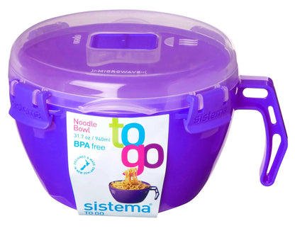 Sistema Klip It 31.7 Oz Noodle Bowl – Microwave Safe, BPA-Free, Vented Lid, Assorted Color (1 Pack)