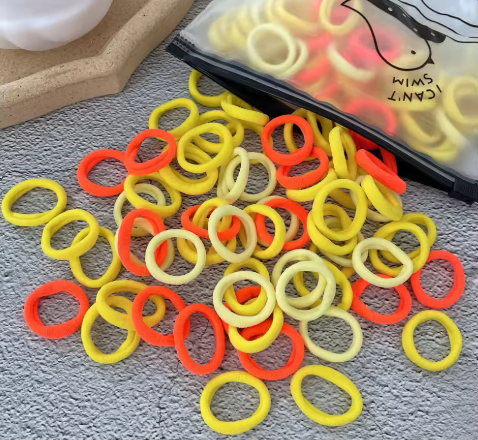 100Pcs Hair Bands for Children – Colorful Nylon Scrunchie Hair Ties, Elastic Hair Leagues for Girls