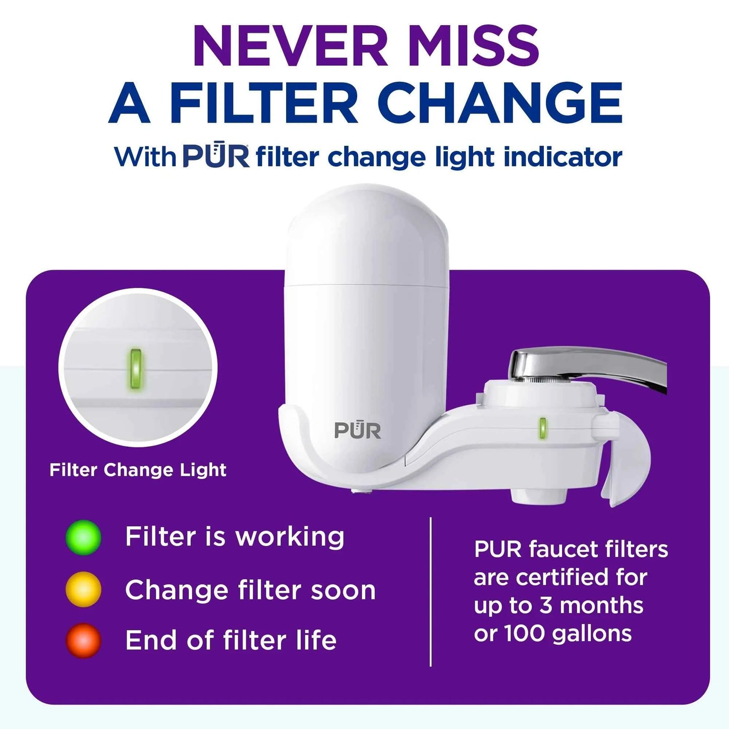 PUR FM3333B Vertical Faucet Mount Water Filtration System – White