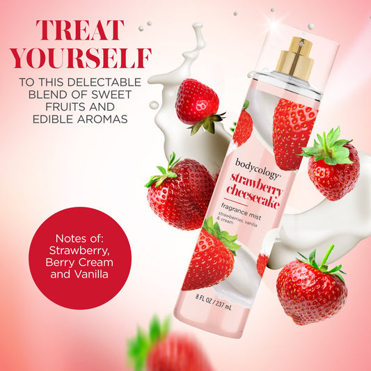 Bodycology Fragrance Body Mist Strawberry Cheesecake 8 fl oz with Strawberries Vanilla & Cream Scent