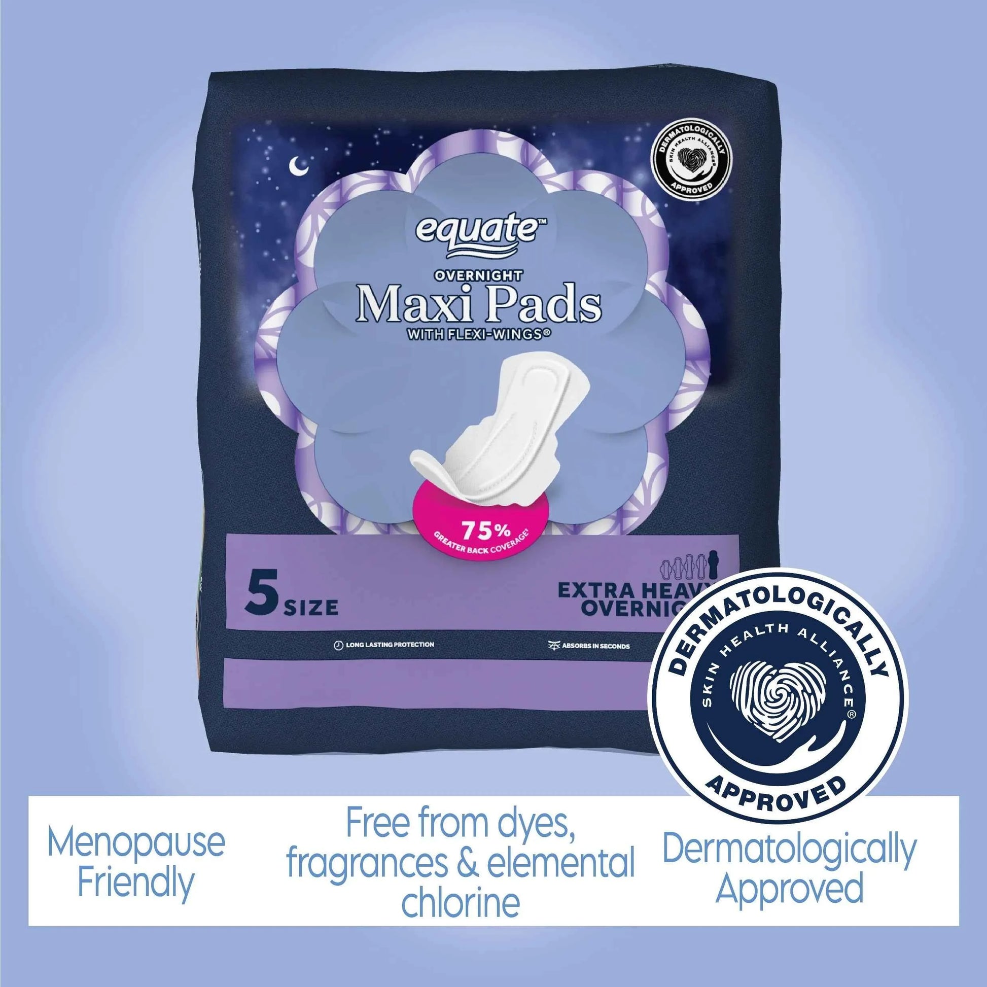 Equate Overnight Maxi Pads with Wings – Size 5, Extra Heavy Overnight Protection