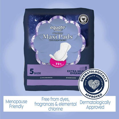 Equate Overnight Maxi Pads with Wings – Size 5, Extra Heavy Overnight Protection