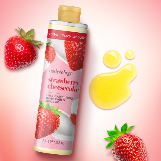 Bodycology Ultra-Moisturizing Body, Bath & Shave Oil – Strawberry Cheesecake Scent, 7.5 fl oz