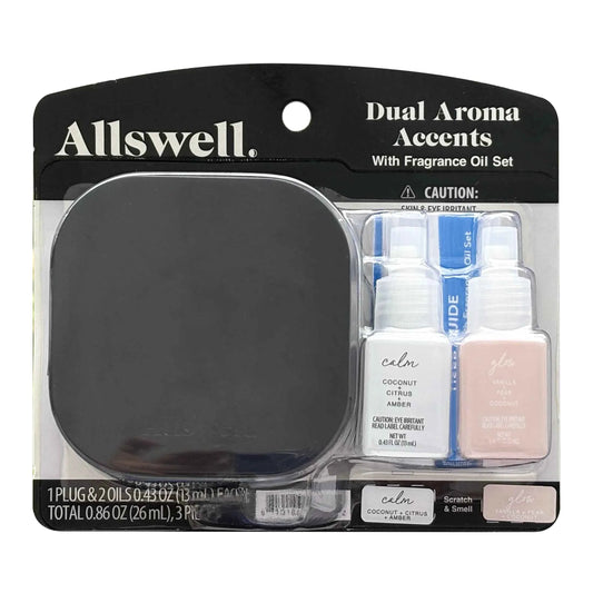 Allswell Dual Plug-In Air Freshener with Essential Oils - Calm & Glow (Coconut, Citrus, Amber & Vanilla, Pear, Coconut) - 2-Pack Refills