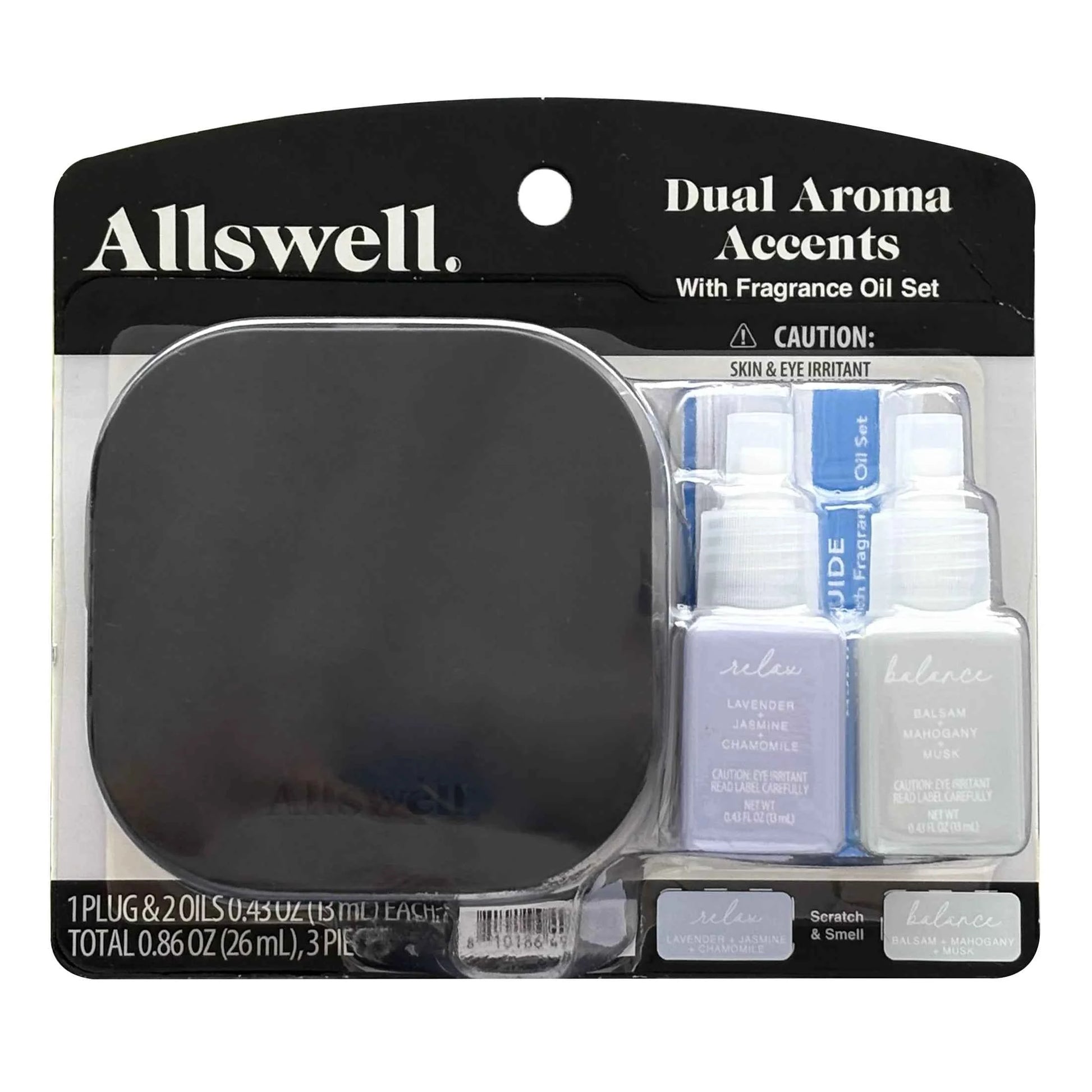 Allswell Dual Plug-In Air Freshener with Essential Oils - Relax & Balance (Lavender, Jasmine, Chamomile & Balsam, Mahogany, Musk) - 2-Pack Refills