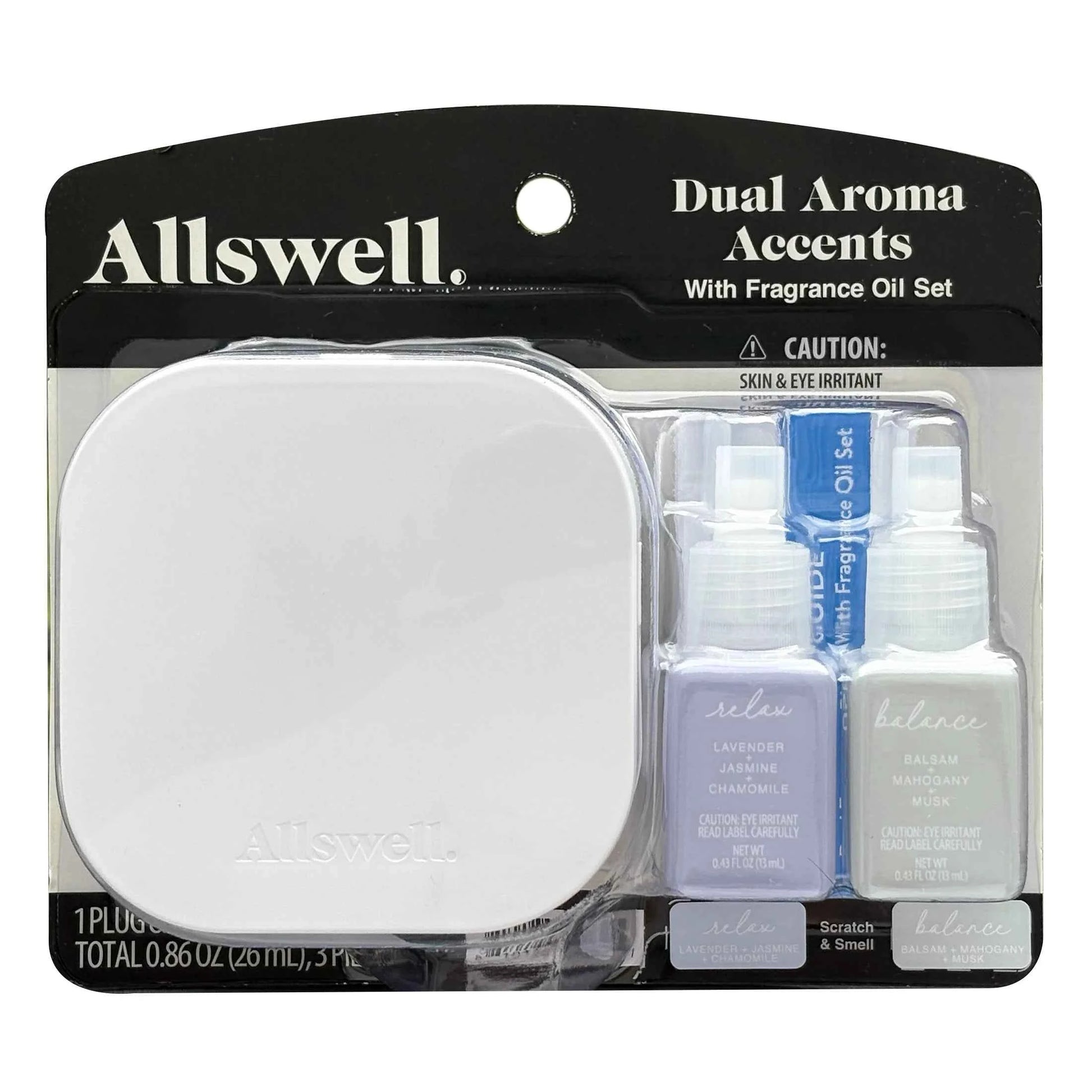 Allswell Dual Plug-In Air Freshener with Essential Oils - Relax & Balance (Lavender, Jasmine, Chamomile & Balsam, Mahogany, Musk) - 2-Pack Refills