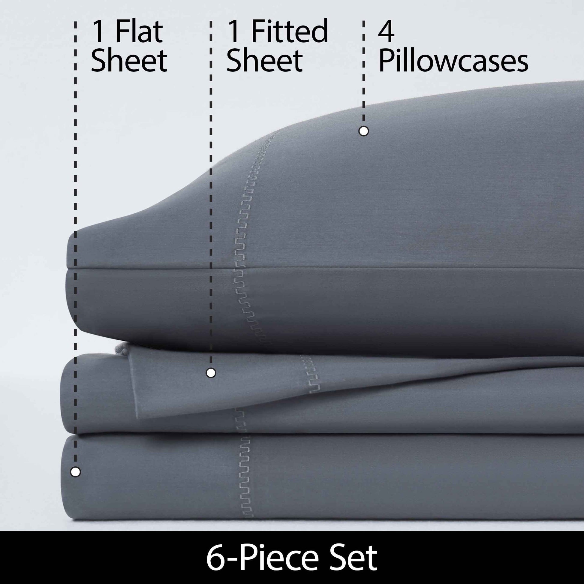 Allswell 6-Piece Dark Gray Cotton Lyocell Blend Bed Sheet Set – 300 Thread Count, Queen Size