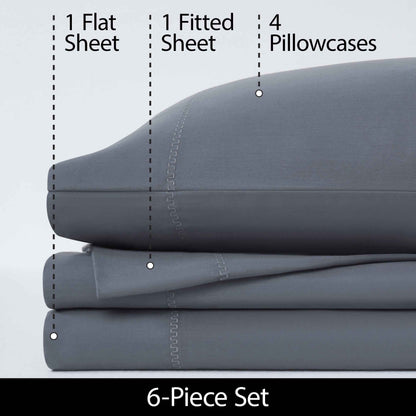 Allswell 6-Piece Dark Gray Cotton Lyocell Blend Bed Sheet Set – 300 Thread Count, Queen Size