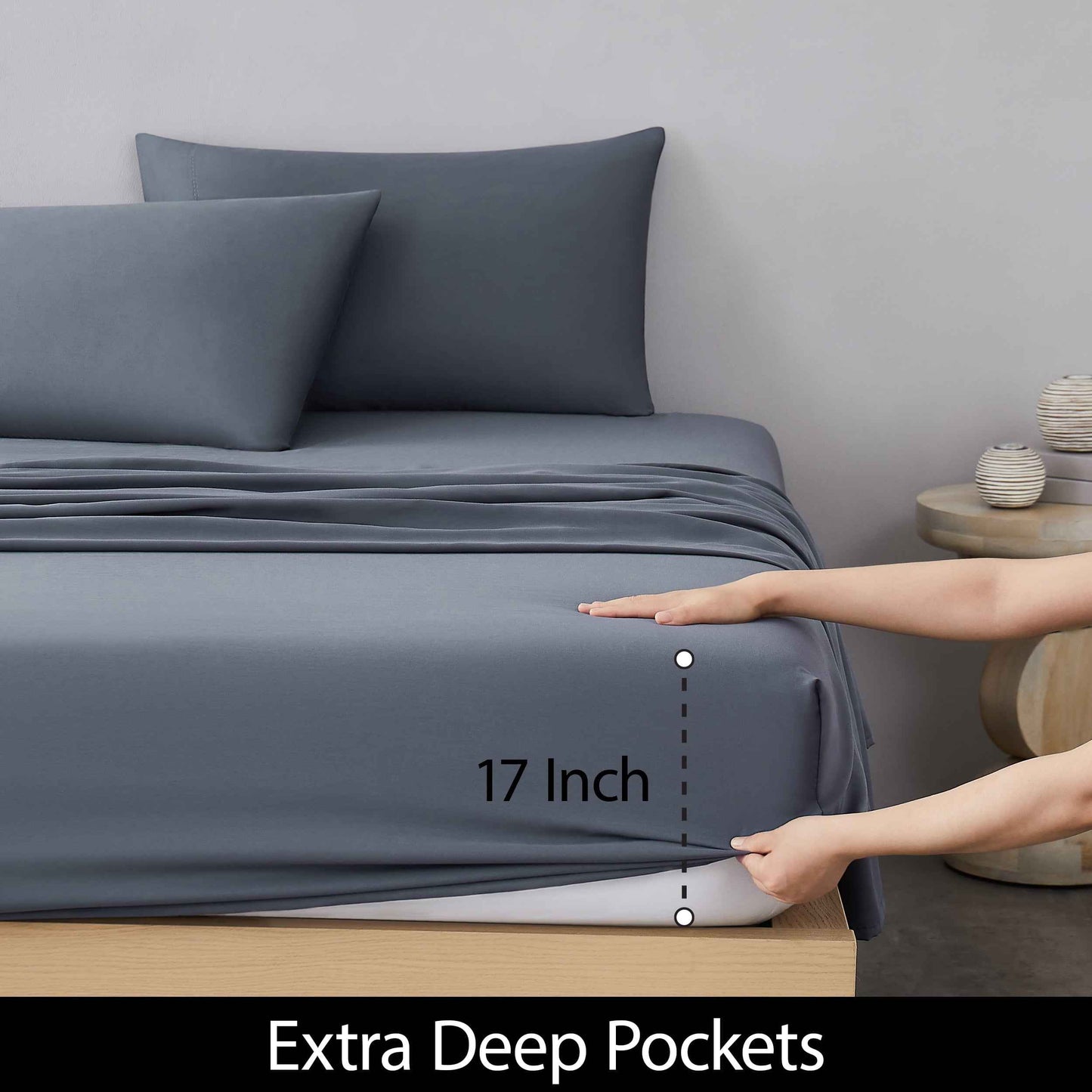 Allswell 6-Piece Dark Gray Cotton Lyocell Blend Bed Sheet Set – 300 Thread Count, Queen Size