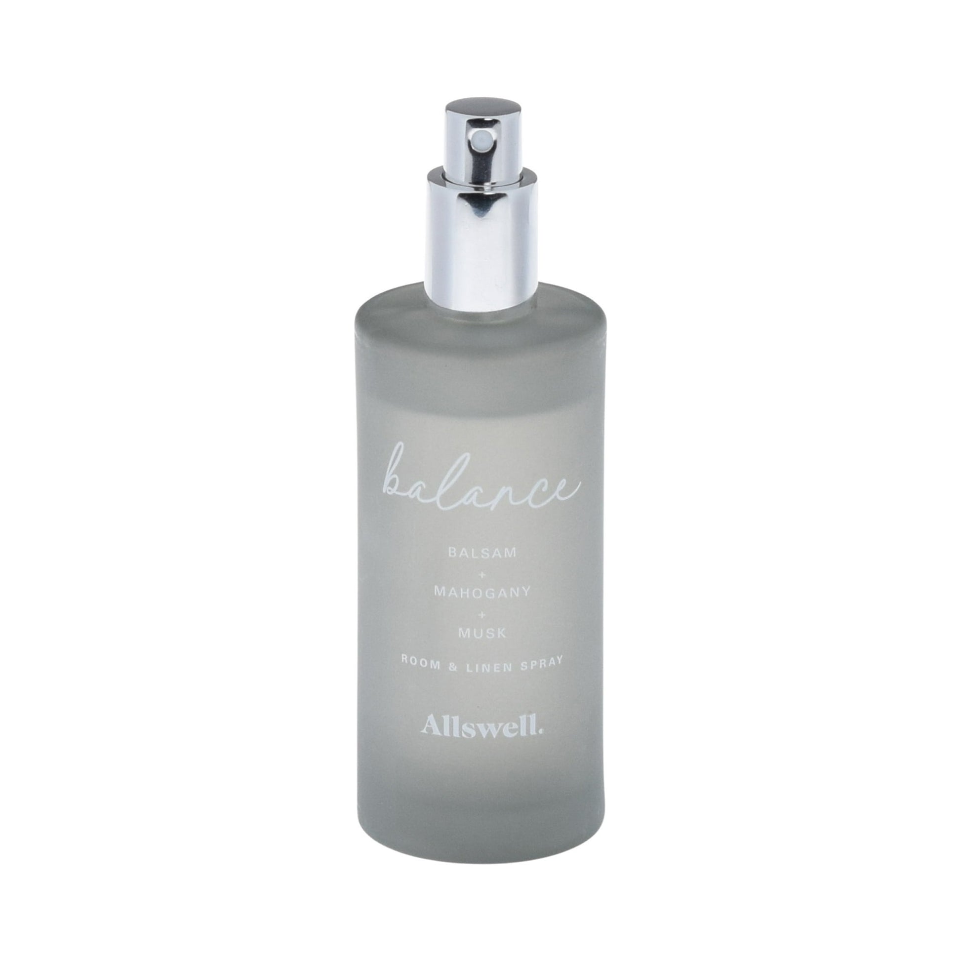 Allswell Balance Scented Room and Linen Spray 3.4 fl oz (100mL) bottle with balsam, mahogany, and musk fragrance – luxury home and fabric freshener spray