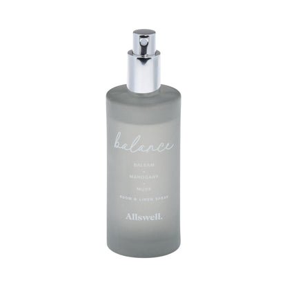 Allswell Balance Scented Room and Linen Spray 3.4 fl oz (100mL) bottle with balsam, mahogany, and musk fragrance – luxury home and fabric freshener spray