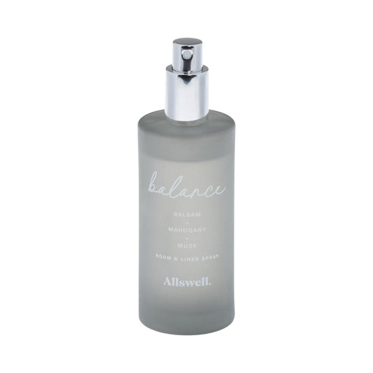 Allswell Balance Scented Room and Linen Spray 3.4 fl oz (100mL) bottle with balsam, mahogany, and musk fragrance – luxury home and fabric freshener spray
