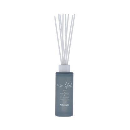 Allswell Mindful Scented Reed Diffuser – Sage, Eucalyptus & White Cedar – 3 Fl Oz (90mL) with 8 Synthetic Reeds