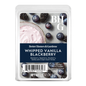 Better Homes & Gardens Whipped Vanilla Blackberry scented wax melts in a clear clamshell package with a label showing blueberries, blackberries, and a pink whipped cream swirl.