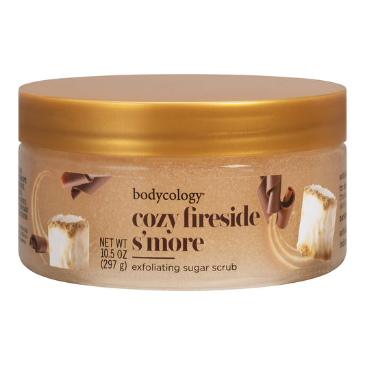 Bodycology Exfoliating Sugar Scrub, Cozy Fireside S’more – Gently Polishes & Hydrates with Warm Sweet Scent – 10 oz Jar