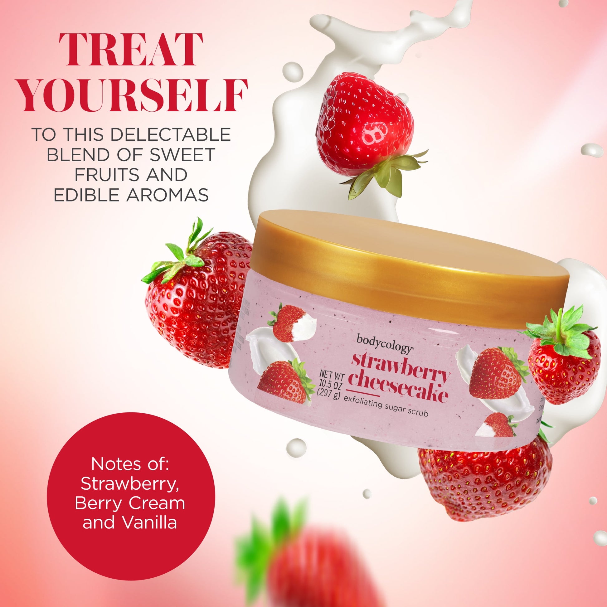 Bodycology Exfoliating Sugar Scrub – Strawberry Cheesecake, 10.5 oz Bodycology