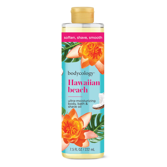 Bodycology Ultra Moisturizing Body, Bath & Shave Oil – Hawaiian Beach Scent | 3-in-1 Hydrating Skin Oil – 7.5 fl oz