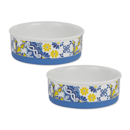 Pet Bowl – Portuguese Azulejos Design | Small 4.25" D x 2" H (Set of 2) Bone Dry