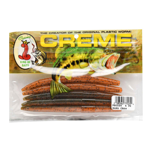 Creme Lure Stick Baits for Bass – 5-Pack Soft Plastic Fishing Lures, Bama Craw Color, Durable for Texas & Wacky Rig Rigs