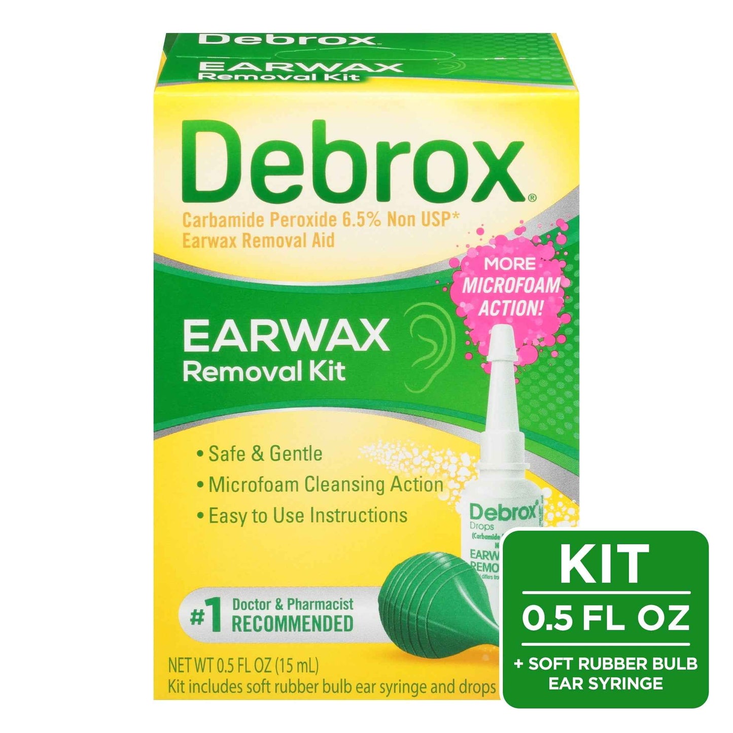 Debrox Ear Wax Removal Kit – Ear Cleaning Rubber Bulb Syringe & 0.5 fl oz Ear Wax Removal Drops