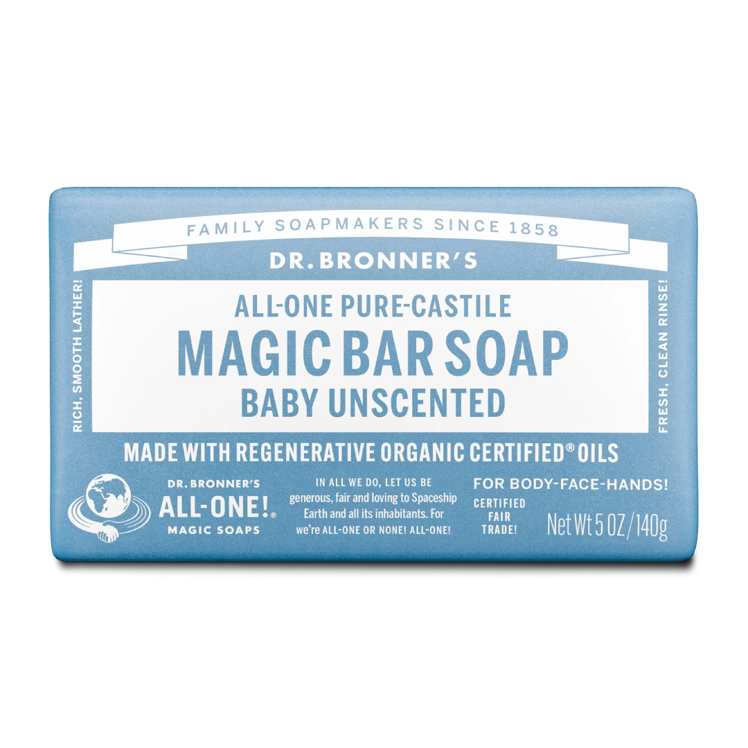Dr. Bronner's Magic Bar Soap – Baby Unscented - Pure-Castile Soap - 5 oz Dr. Bronner's